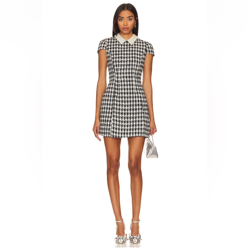Alice And Olivia Velia Embellished Collar Short Sleeved Dress